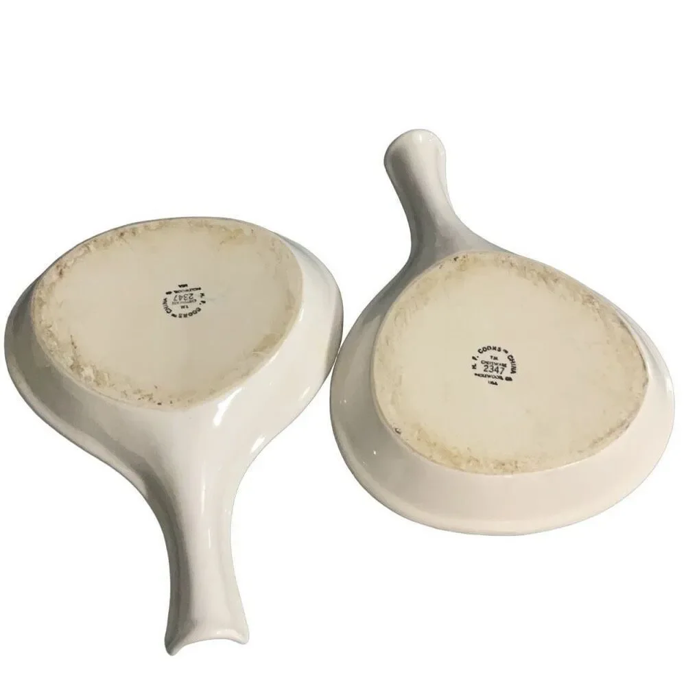 H. F. Coors Ivory Chefsware Skillet Handles (2) Ceramic Bake Dishes 2347 12x8
